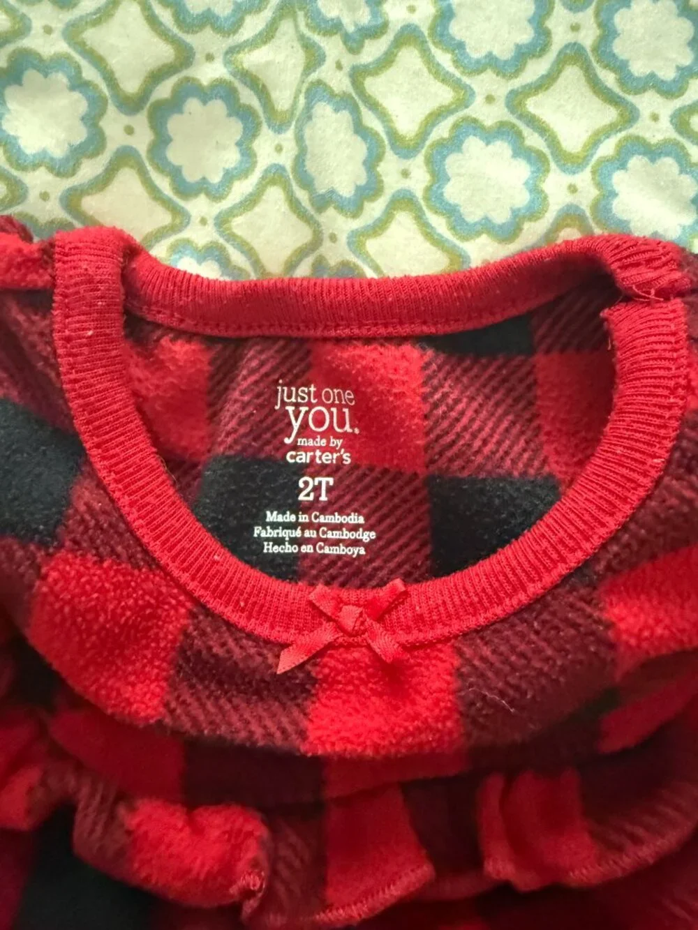 Carter's Just One You Girls 2T Red Black Buffalo Plaid Fleece Nightgown